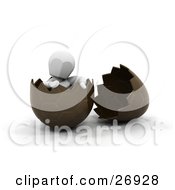Clipart Illustration Of A Relaxed White Character Sitting In A Broken Brown Easter Egg