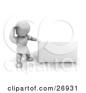 Poster, Art Print Of White Character Standing With A Small Blank White Sign