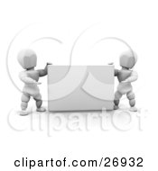 Poster, Art Print Of Two White Characters Holding Up And Presenting A Blank White Sign