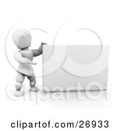 Clipart Illustration Of A White Character Holding Up A Blank White Sign And Presenting It