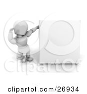 Poster, Art Print Of White Character Standing By A Blank White Sign And Waving