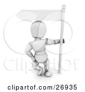 Clipart Illustration Of A White Character Pulling On The Pole Of A Blank White Street Sign