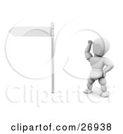 Clipart Illustration Of A White Character Looking Up At A Blank White Street Sign