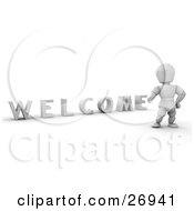 Poster, Art Print Of White Character Standing By Welcome
