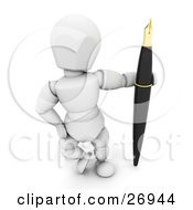 Clipart Illustration Of A White Character Standing With A Giant Ink Pen by KJ Pargeter
