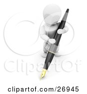 Clipart Illustration Of A White Character Writing With A Giant Ink Pen by KJ Pargeter