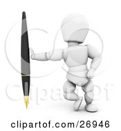 Clipart Illustration Of A White Character Leaning Against A Giant Ink Pen by KJ Pargeter