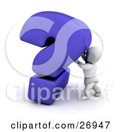 Poster, Art Print Of White Character Pushing Up Against A Big Blue Question Mark