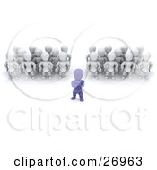 Poster, Art Print Of Blue Character Leader Standing In Front Of Groups Of White Characters