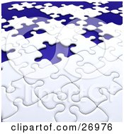 Incomplete White Jigsaw Puzzle With Scattered Blue Spaces Of Missing Pieces