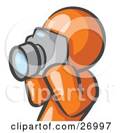 Poster, Art Print Of Orange Man Holding Up A Digital Camera And Taking Photos