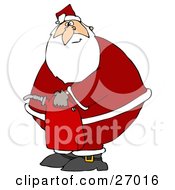 Santa Claus In His Suit Carrying A Gas Can After Running Out Of Gasoline