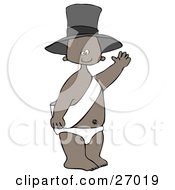 Clipart Illustration Of A Happy Black New Years Baby Wearing A Sash Diaper And A Hat And Waving by djart