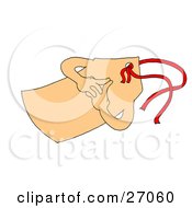 Clipart Illustration Of A Tan Christmas Gift Label Or Price Tag With Arms And A Red Ribbon