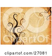 Clipart Illustration Of An Orange Background With Faded Brown Swirls