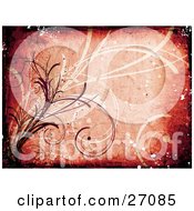 Clipart Illustration Of A Pink And Red Background Bordered By Black Grunge And Maroon And White Vines