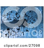 Blank Blue Text Box With Vines Flowers And Paint Dripping From The Borders On A Peeling Paint Background