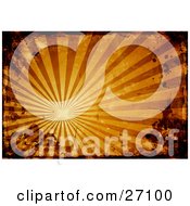 Clipart Illustration Of A Bursting Orange Background With Rays Of Light Shooting Outwards Bordered By Black Grunge