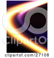 Clipart Illustration Of A Curve Of Purple Yellow And White Light Over A Black Background