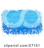 Clipart Illustration Of A Blue Paint Textured Background Bordered With White Flowers And Grunge
