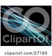 Clipart Illustration Of A Blurred Blue And White Motion Lines Over A Black Background