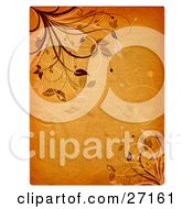 Poster, Art Print Of Textured Orange Background With Darker Edges And Brown And Tan Plants With Leaves In The Corners