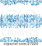 Three Rows Of Light Medium And Dark Blue Squares Forming Mosaics Over A White Background