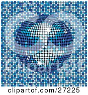 Sparkling Blue Mirror Disco Ball Spinning Over A Blue And White Mosaic Background