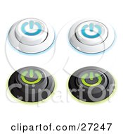 Set Of White And Blue And Black And Green Power Buttons In On And Off Positions On A White Background