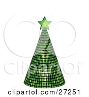 Poster, Art Print Of Green Mirrored Disco Tree Topped With A Star On A White Background