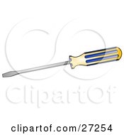 Clipart Illustration Of A Flathead Screwdriver Tool With A Yellow And Blue Handle