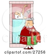 Mrs Claus Bringing Santa A Towel While He Sings And Soaps Up In The Shower