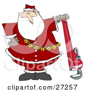 Poster, Art Print Of Santa Claus In His Red Suit Resting His Hand On Top Of A Pipe Wrench