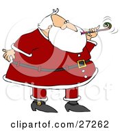 Santa In A Suit Blowing A Noise Maker At A New Years Party