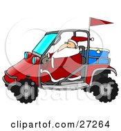Santa In His Suit Driving A Mud Bug With An Ice Chest In The Back