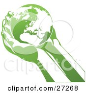 The Planet Earth Resting In Cupped Human Hands With Green And White Coloring by Tonis Pan