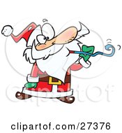 Poster, Art Print Of Santa Claus At A Party Blowing A Noise Maker Blower