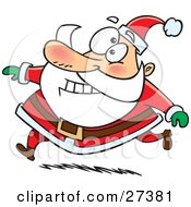 Poster, Art Print Of Santa Claus Grinning And Running In His Red Suit