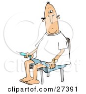 Clipart Illustration Of A Diabetic White Man Sitting In A Chair And Preparing To Give Himself An Insulin Shot In His Leg