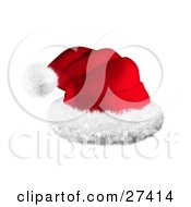 Realistic Looking Red Santa Hat With Puffy White Rim And A Ball At The Tip