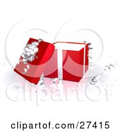 Open Red Gift Box With Silver Ribbons And A Bow
