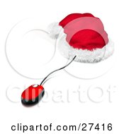 Red And Black Corded Computer Mouse Sticking Out Of A Santa Hat Symbolizing Christmas Shopping Online