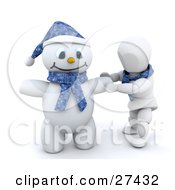 White Character Doing The Final Touches On His Snowman
