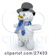 Poster, Art Print Of Frosty The Snowman In 3d Wearing A Black Hat And A Blue Scarf