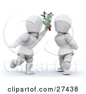 Clipart Illustration Of A White Character Leaning In For A Kiss While Holding Mistletoe Between Himself And A Woman by KJ Pargeter