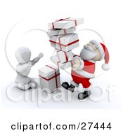 Poster, Art Print Of White Character Sitting On The Ground And Holding His Arms Up To Take A Stack Of Gifts From Santa