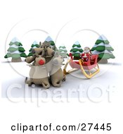 Rudolph And Santas Other Reindeer Huddled In Front Of St Nicks Sleigh In The Woods