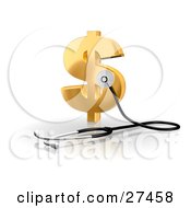 Clipart Illustration Of A Stethoscope Up Against A Golden Dollar Sign Symbolizing Economy Debt And Savings by Frog974 #COLLC27458-0066