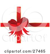 Big Red Bow And Ribbons Adorning A White Christmas Valentines Day Or Anniversary Gift