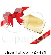 Poster, Art Print Of Golden Snowflake Gift Tag On A Red Gift Bow